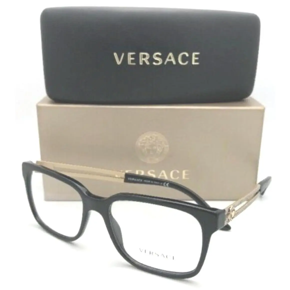 Versace Reading Glasses VE 3218 GB1 53-17 140 Black Gold Frames Readers