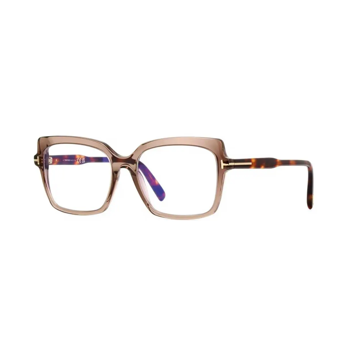 Tom Ford FT 5947-B Blue Block Shiny Brown Crystal 048 Eyeglasses