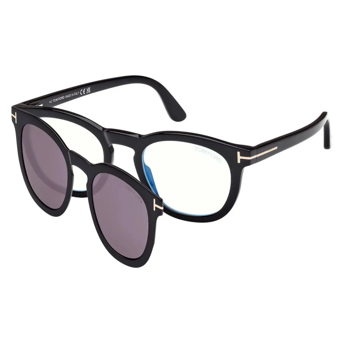 Tom Ford FT 5993 B 001 Shiny Black Blue Light Block 50mm Eyeglasses with Clip-on