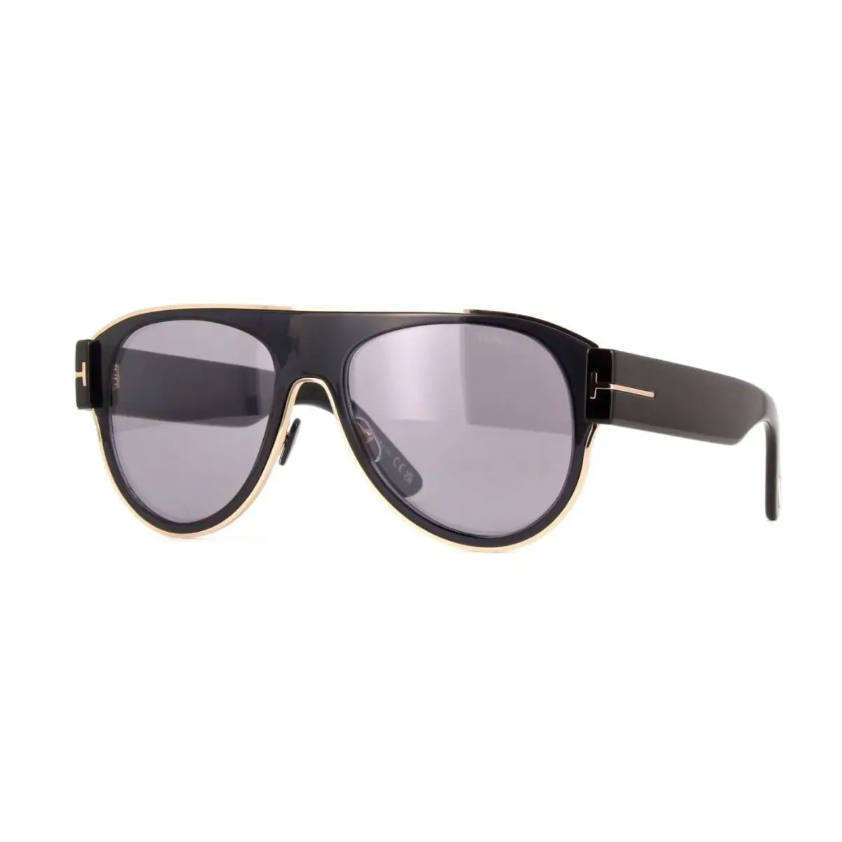 Tom Ford Lyle - 02 FT 1074 Shiny Black with Gold Trim/grey 01C Sunglasses