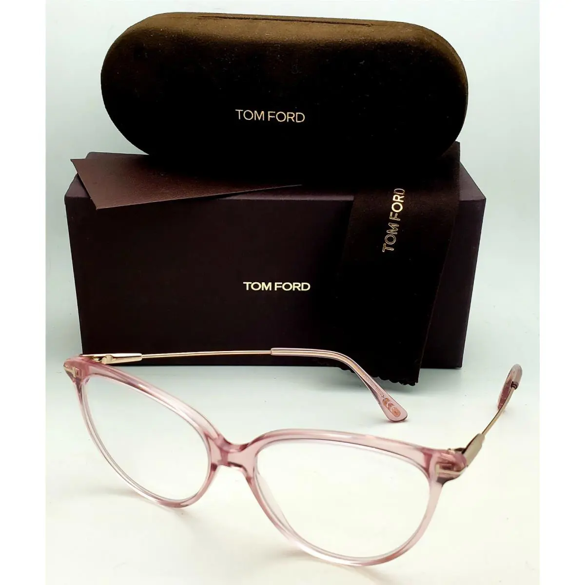 Tom Ford Blue Block Eyeglasses TF 5688-B 072 55-15 Pink Gold Cateye Frames