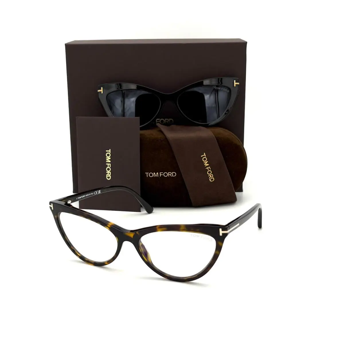 Tom Ford FT5896-B 052 Eyeglasses Havana Frame + Clip ON Lens 56mm - Frame: Havana