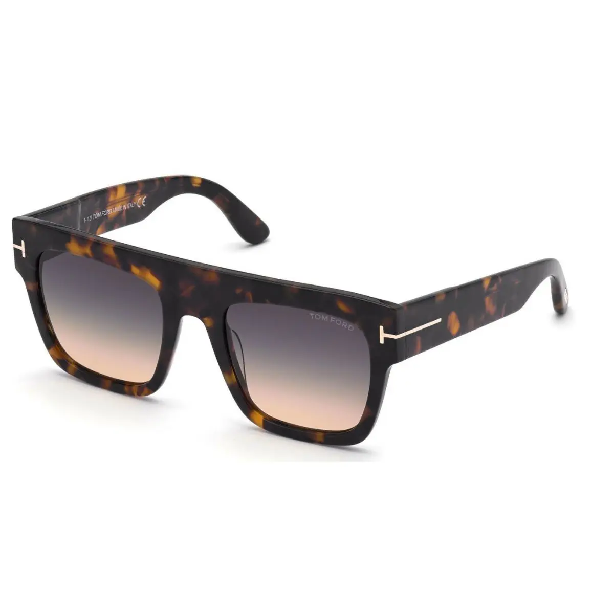 Tom Ford FT0847 Renee 52B Vintage Havana/gradient Smoke Amber Square Sunglasses - Frame: Vintage Havana, Lens: Smoke Amber