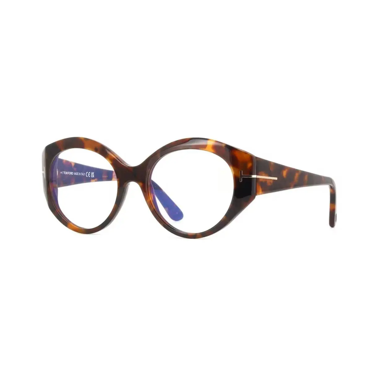 Tom Ford FT 5950-B Blue Block Shiny Dark Havana 052 Eyeglasses - Frame: Shiny Dark Havana