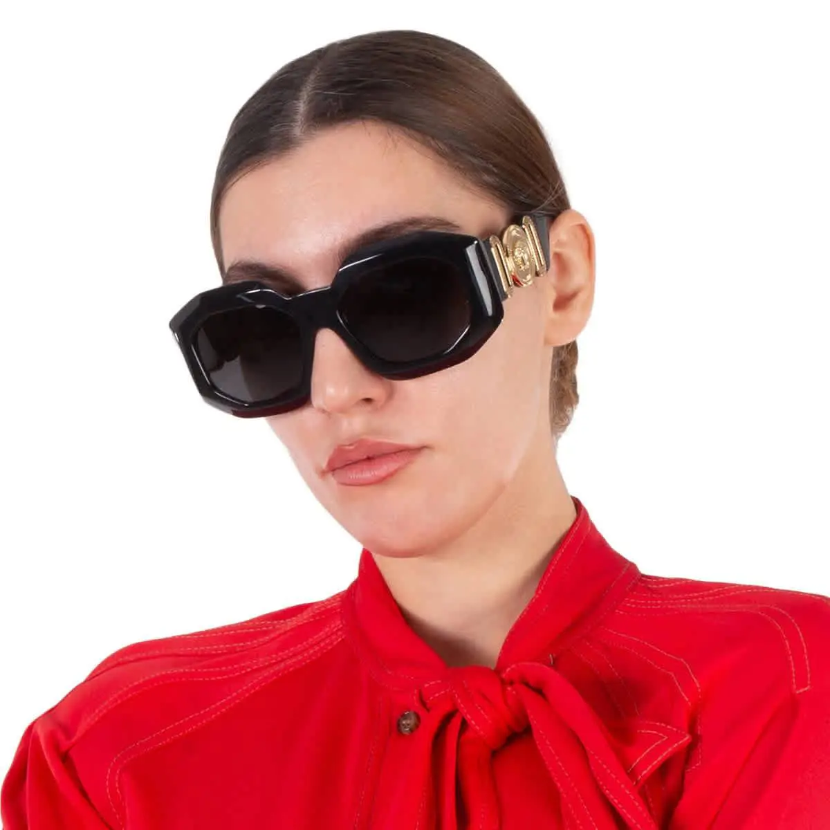 Versace VE4424U GB1/87 Black-gold/dark Gray Oversized Women`s Sunglasses