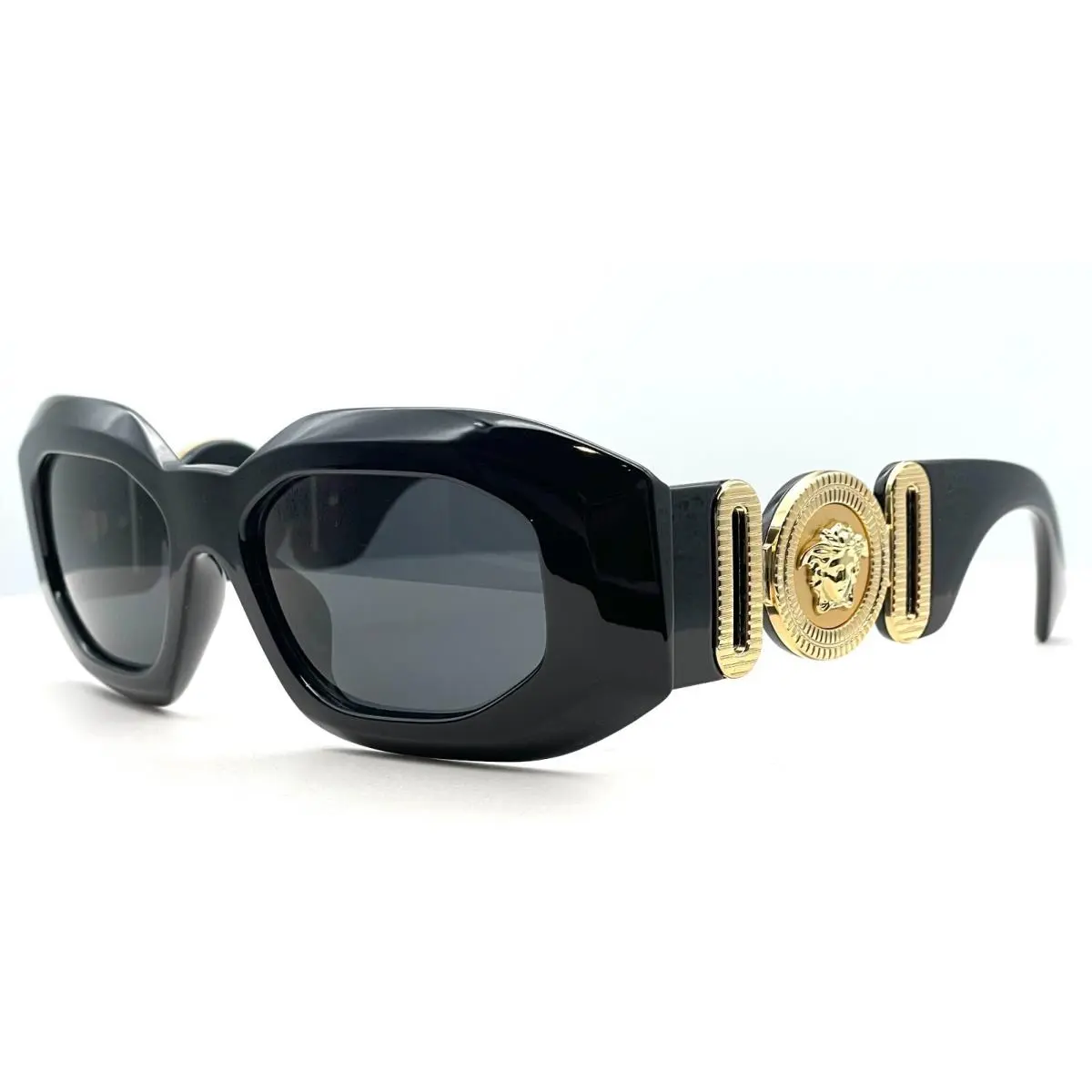 VE4424U GB1/87 Black-gold/dark Gray Oversized Women`s Sunglasses by Versace