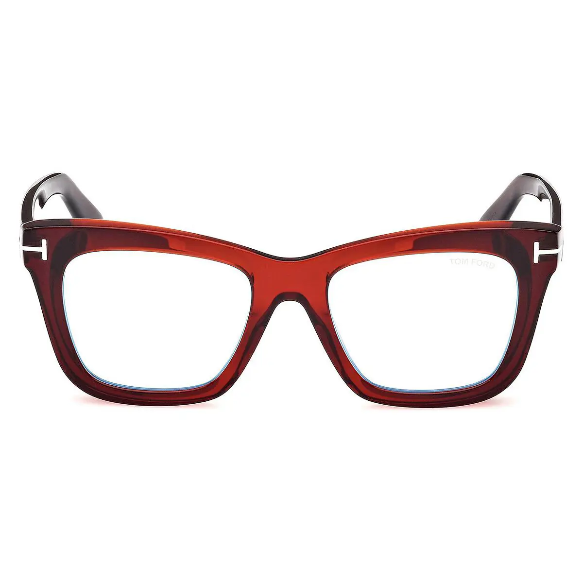 Tom Ford FT5881-B Eyeglasses Shiny Transparent Amber/t Logo / Blue Block