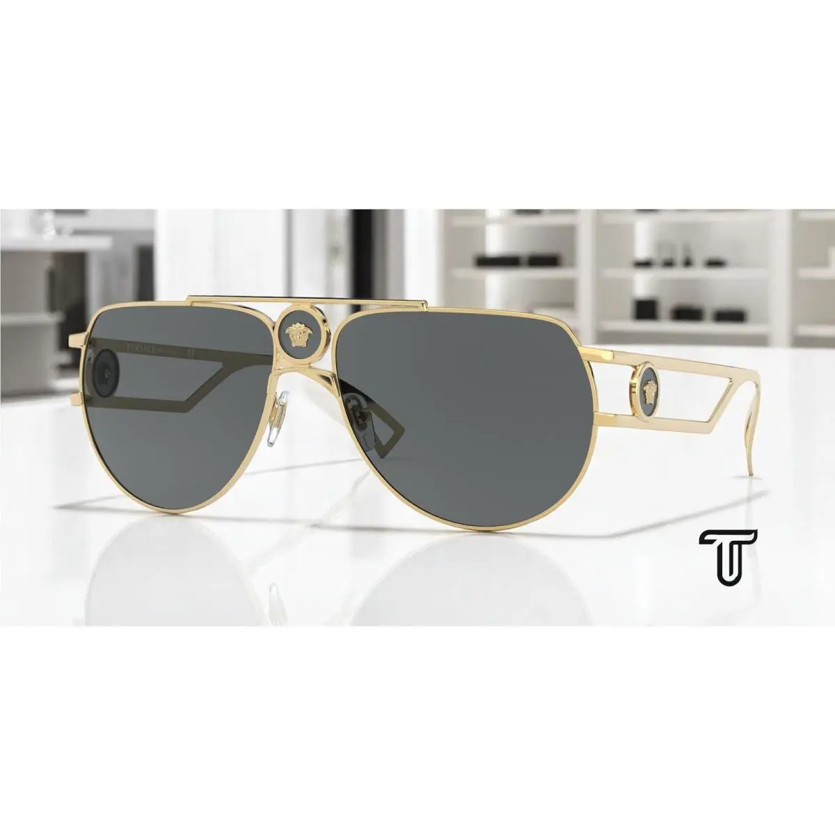 Versace VE2225 100287 Gold Grey 60 mm Men`s Sunglasses