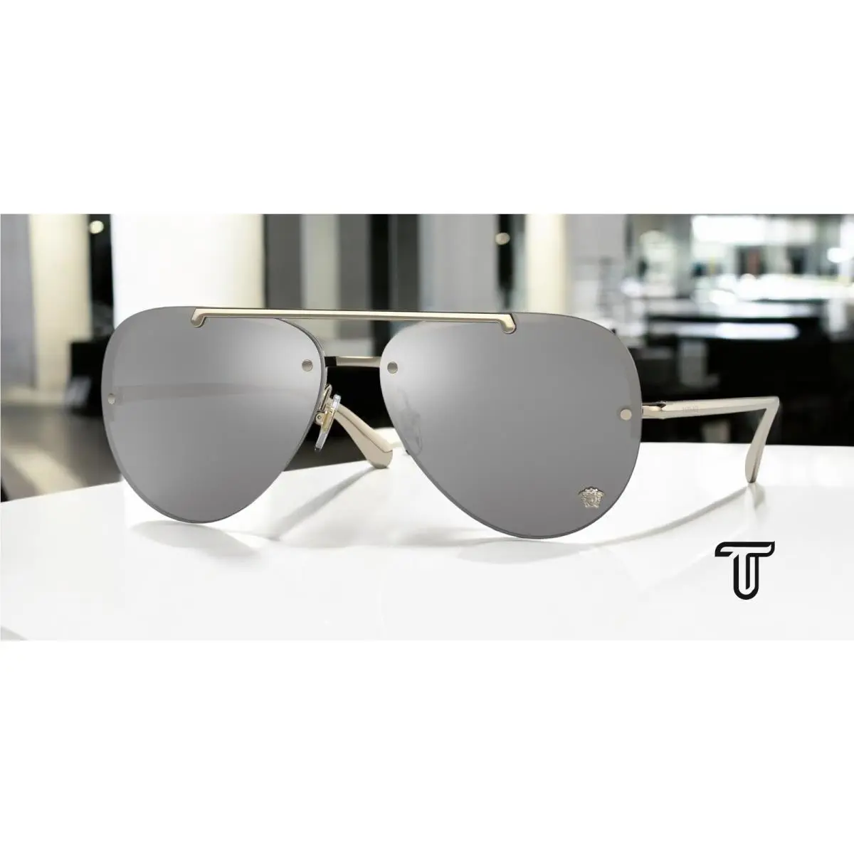 Versace VE2231 12526G Pale Gold Lt Grey Mirror Silver 60 mm Women`s Sunglasses