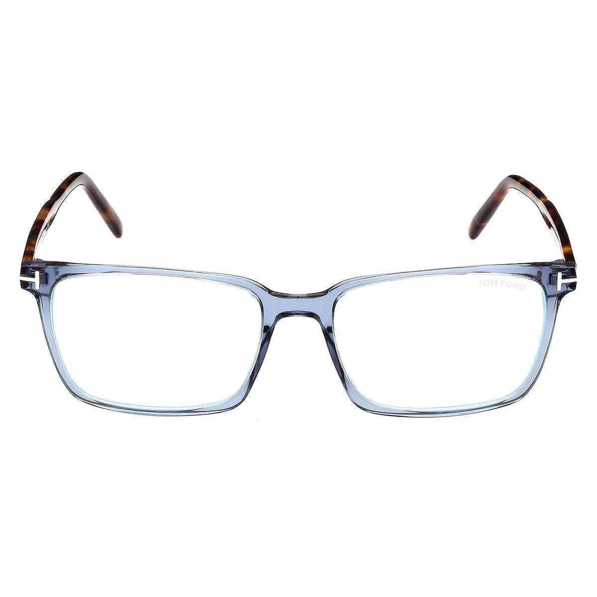 Tom Ford FT5802-B Eyeglasses Shiny Tranparent Blue/classic Havana/t Logo 55mm