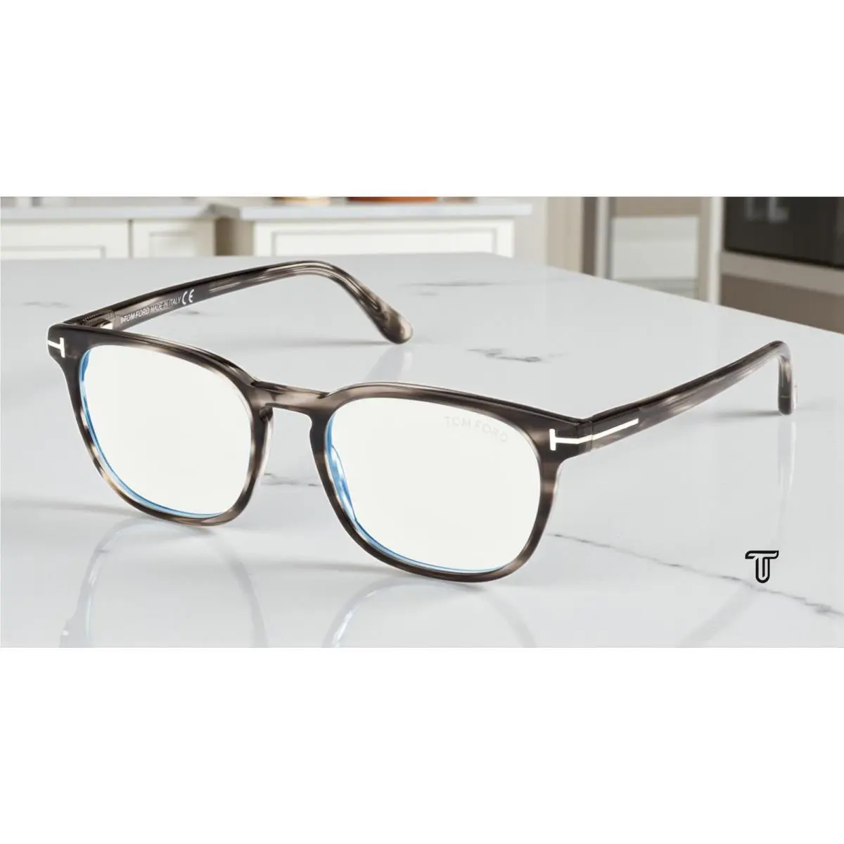 Tom Ford FT5868 B 020 Grey Blue Block Lens 53 mm Men`s Eyeglasses