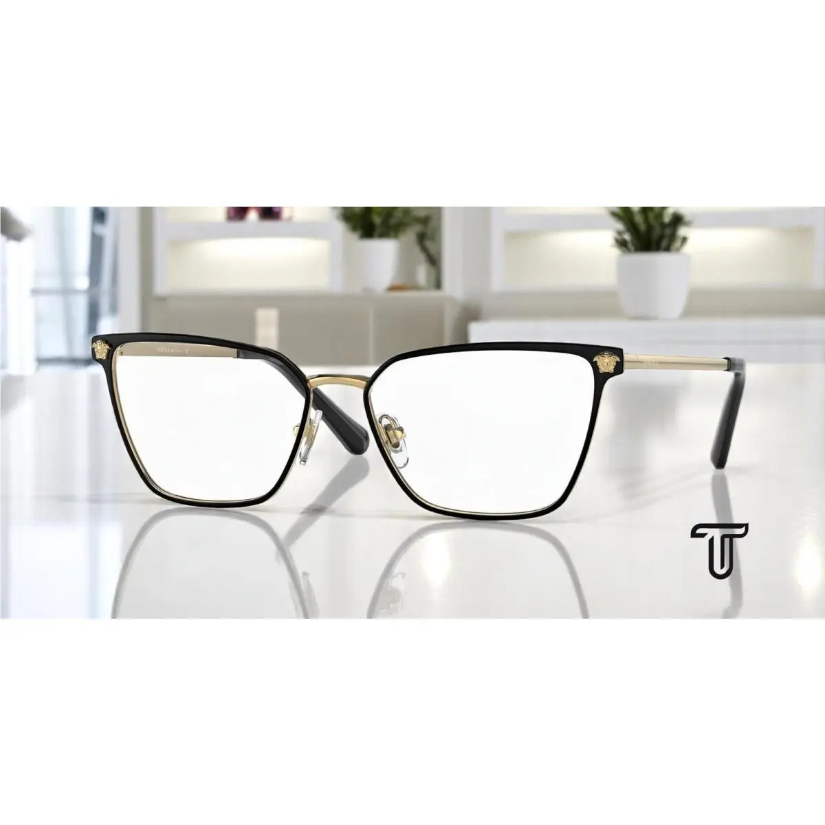 Versace VE1275 1433 Matte Black Gold Demo Lens 54 mm Women`s Eyeglasses