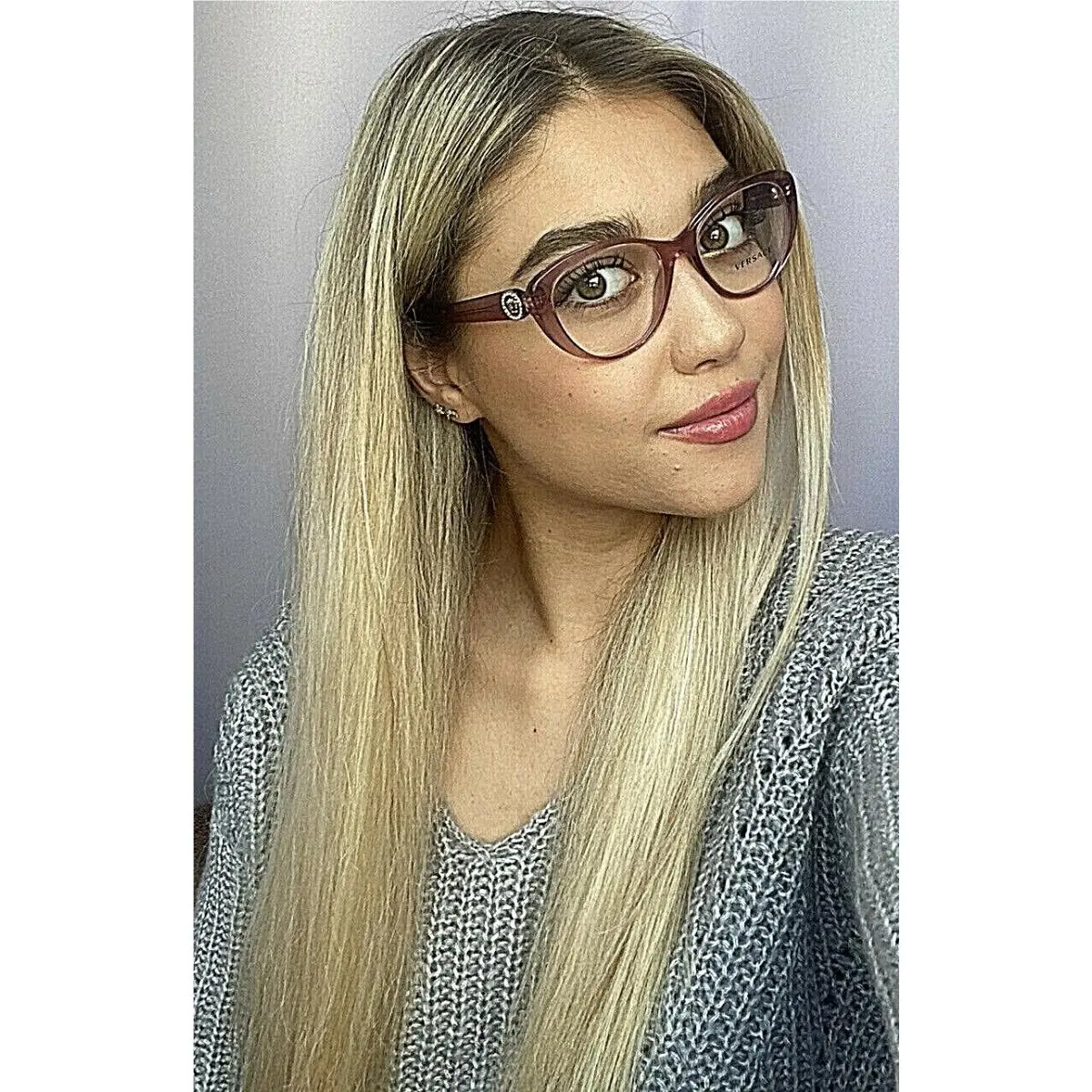 Versace Clear Pink 52mm Cat Eye Women`s Eyeglasses Frame 127