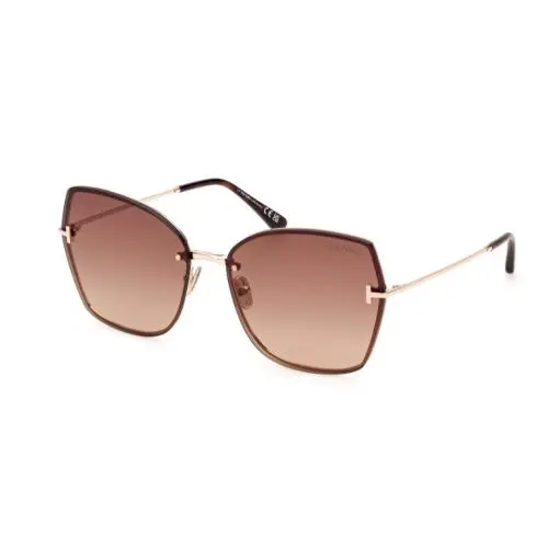 Tom Ford Nickie 02 FT1107 28F Shiny Rose Gold/brown Cat Eye Women Sunglasses