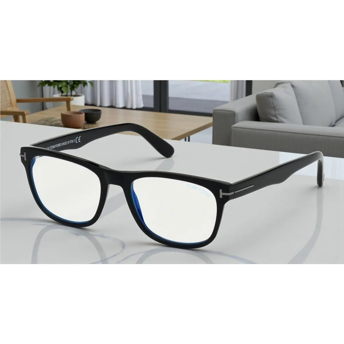Tom Ford FT5662 B 001 Shiny Black Plastic Blue Filter 54 mm Men`s Eyeglasses