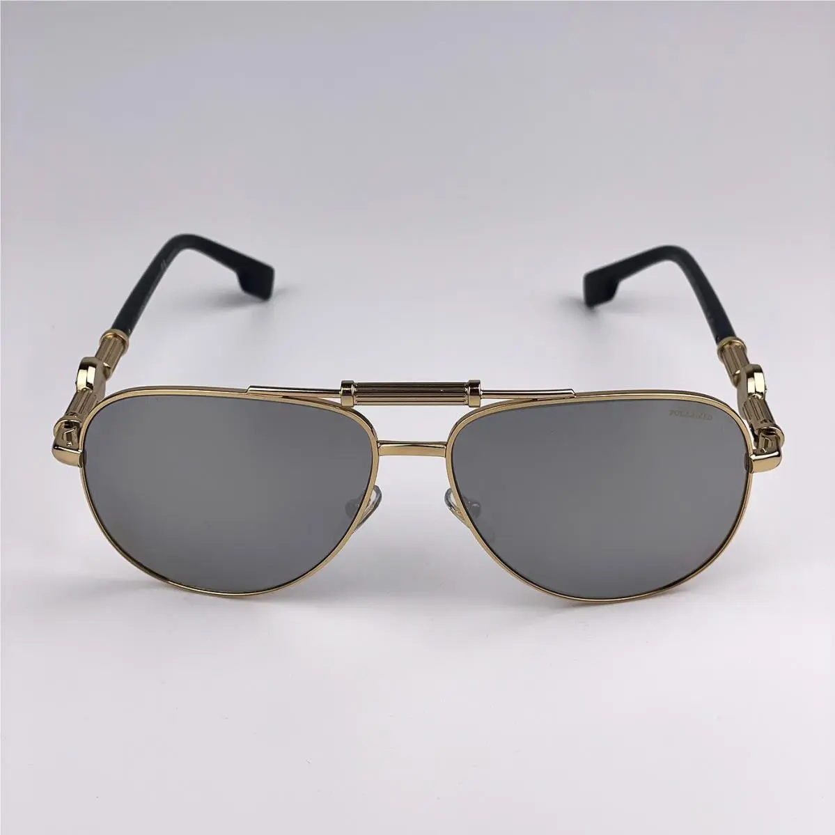 Versace Men Sunglasses Gold Silver Mirror Polarized Pilot VE2236 1002Z3