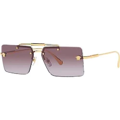 Versace Woman Sunglasses Gold Frame Violet Gradient Lenses 60MM - Frame: Gold, Lens: Purple