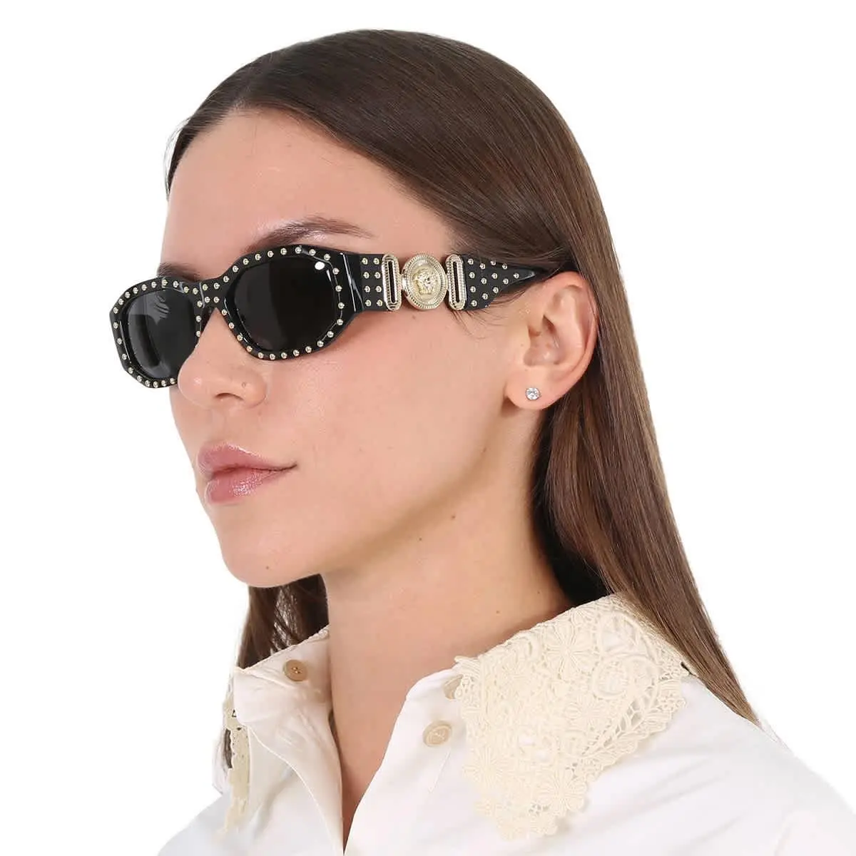 Dark Grey Geometric Unisex Sunglasses VE4361 539787 53 VE4361 539787 53 by Versace