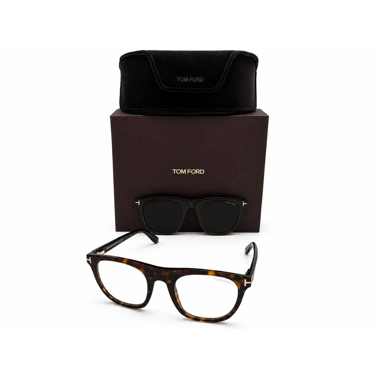 Tom Ford FT5895B 052 Havana / Blue Block Brown Clip-on 51mm Eyeglasses TF5895B