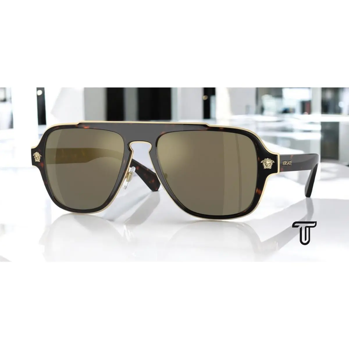 Versace VE2199 12524T Dark Havana Dark Grey Mirror Gold 56 mm Men`s Sunglasses