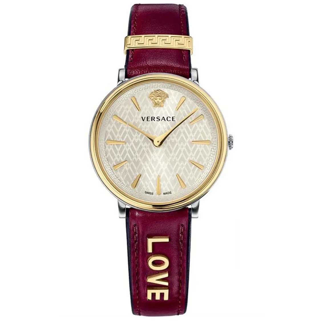 Versace Women`s Watch Quartz White Dial Bordeaux Leather VBP020017