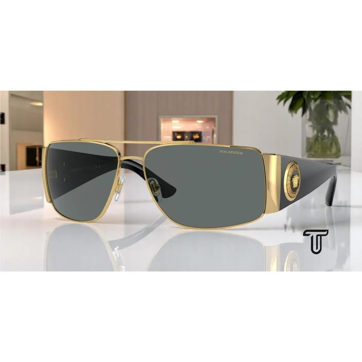 VE2163 100281 Gold Polarized Grey 63 mm Men`s Sunglasses by Versace