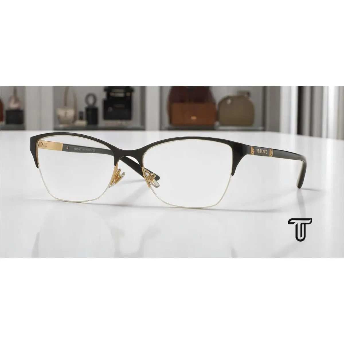 Versace VE1218 1342 Black Gold Demo Lens 53 mm Women`s Eyeglasses