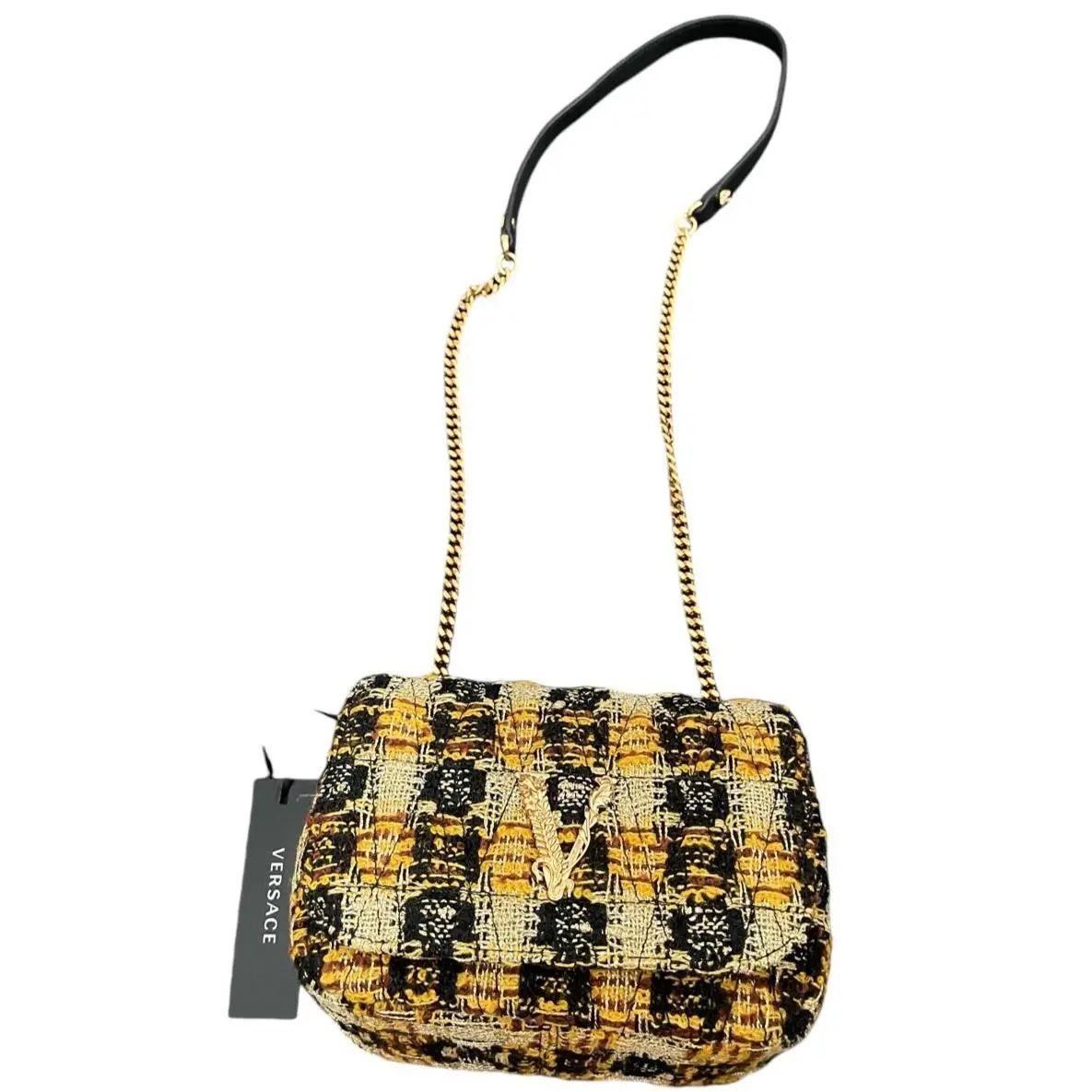 Versace Greca Goddess Fabric/leather Bag on Chain Gold-toned DBFH821