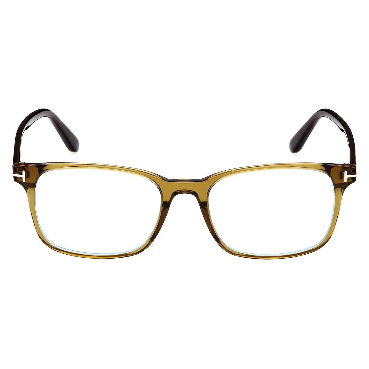 Tom Ford FT5831-B Eyeglasses Shiny Transparent Olive/t Logo Blue Block 53mm