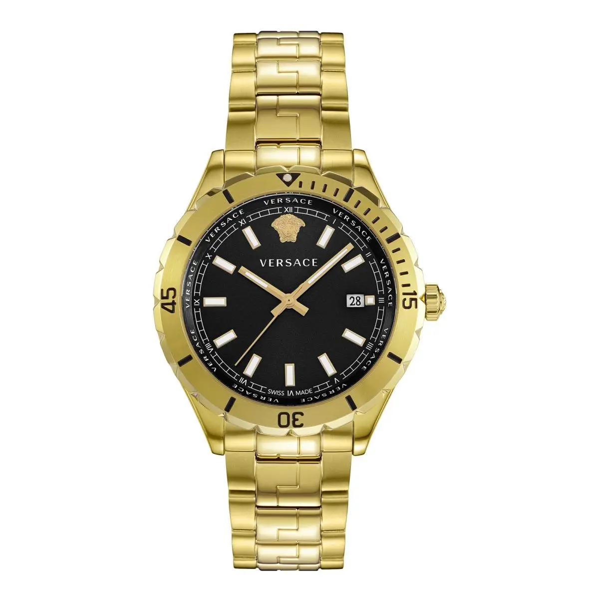Versace Men`s Hellenyium 42mm Quartz Watch VE3A00820 - Dial: Black, Band: Gold, Other Dial: Black