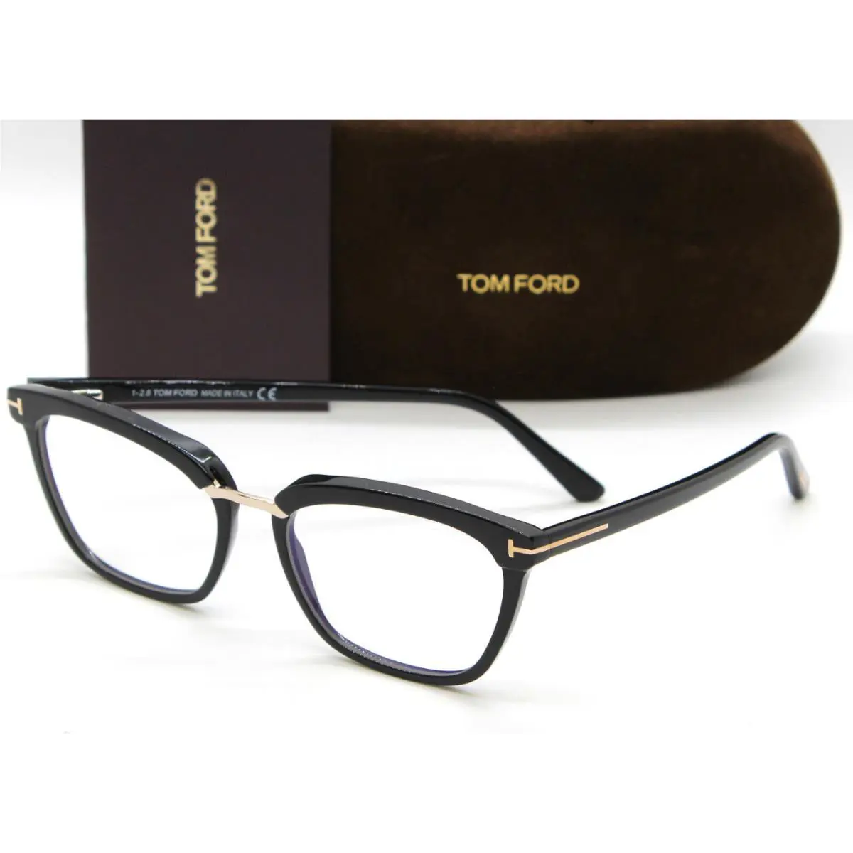 Tom Ford Blue Block Eyeglasses TF 5550-B 001 54-17 140 Black Gold Frames
