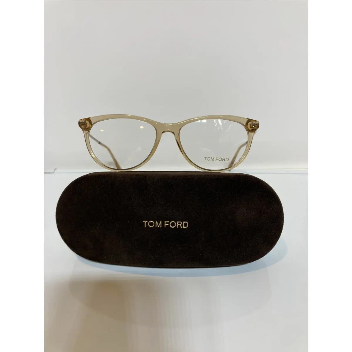 Tom Ford TF 5509 045 Champagne Crystal Plastic Cateye Woman Eyeglasses 54mm