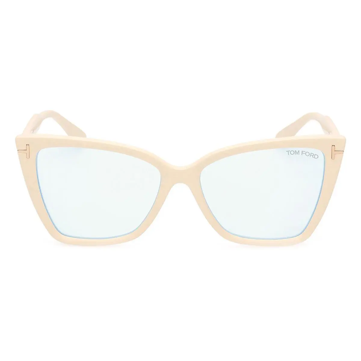 Tom Ford FT5844-B Eyeglasses Shiny Ivory/t Logo Blue Block 55
