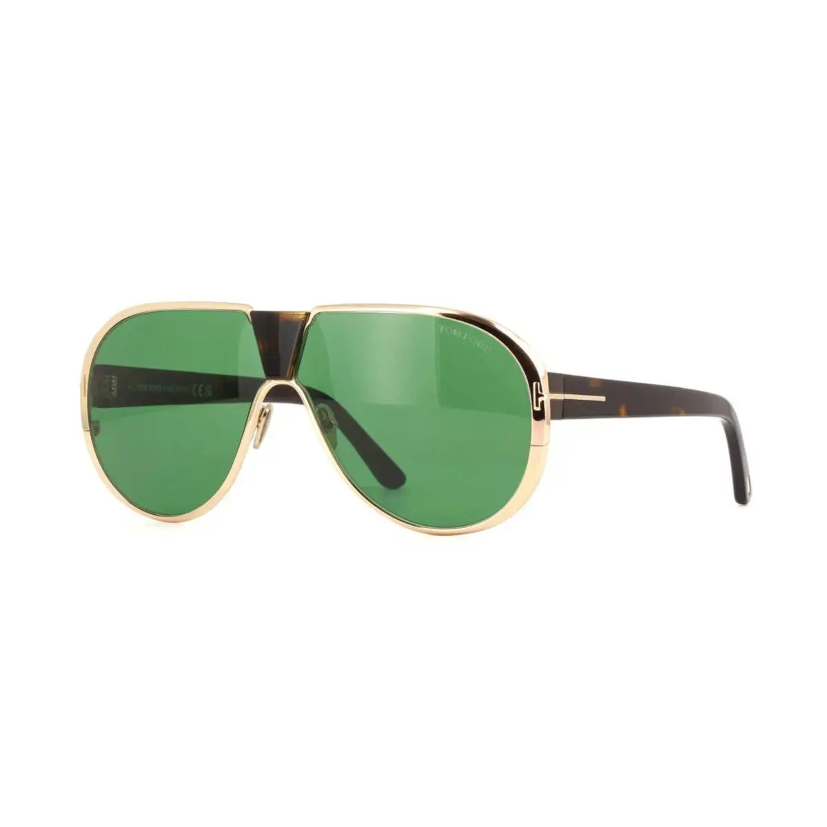 Tom Ford Vincenzo FT 1072 Shiny Gold and Dark Havana/green 28N Sunglasses - Frame: Shiny Gold And Dark Havana, Lens: Green