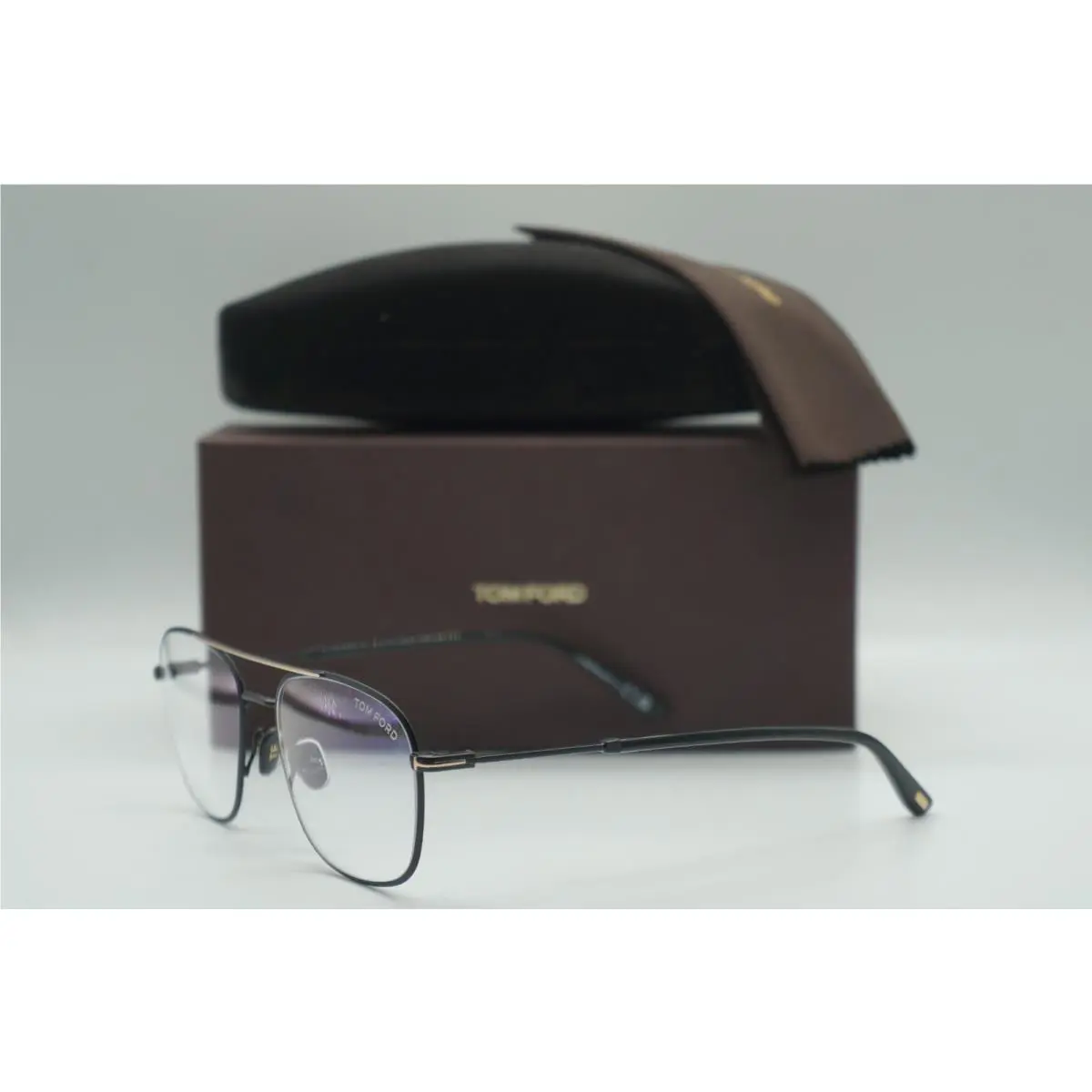 Tom Ford TF 5830-B 001 Shiny Black Gold Eyeglasses Frames 54-17