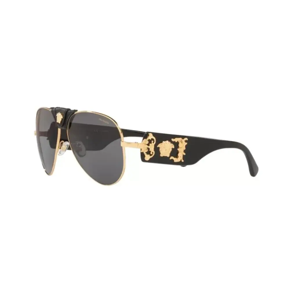 Versace Sunglasses VE2150Q 100287 Gold Dark Grey 62-14-140mm - Frame: Gold, Lens: Gray