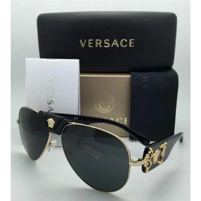 Versace Sunglasses VE 2150-Q 1002/87 Gold Black Aviator Frames W/grey Lens