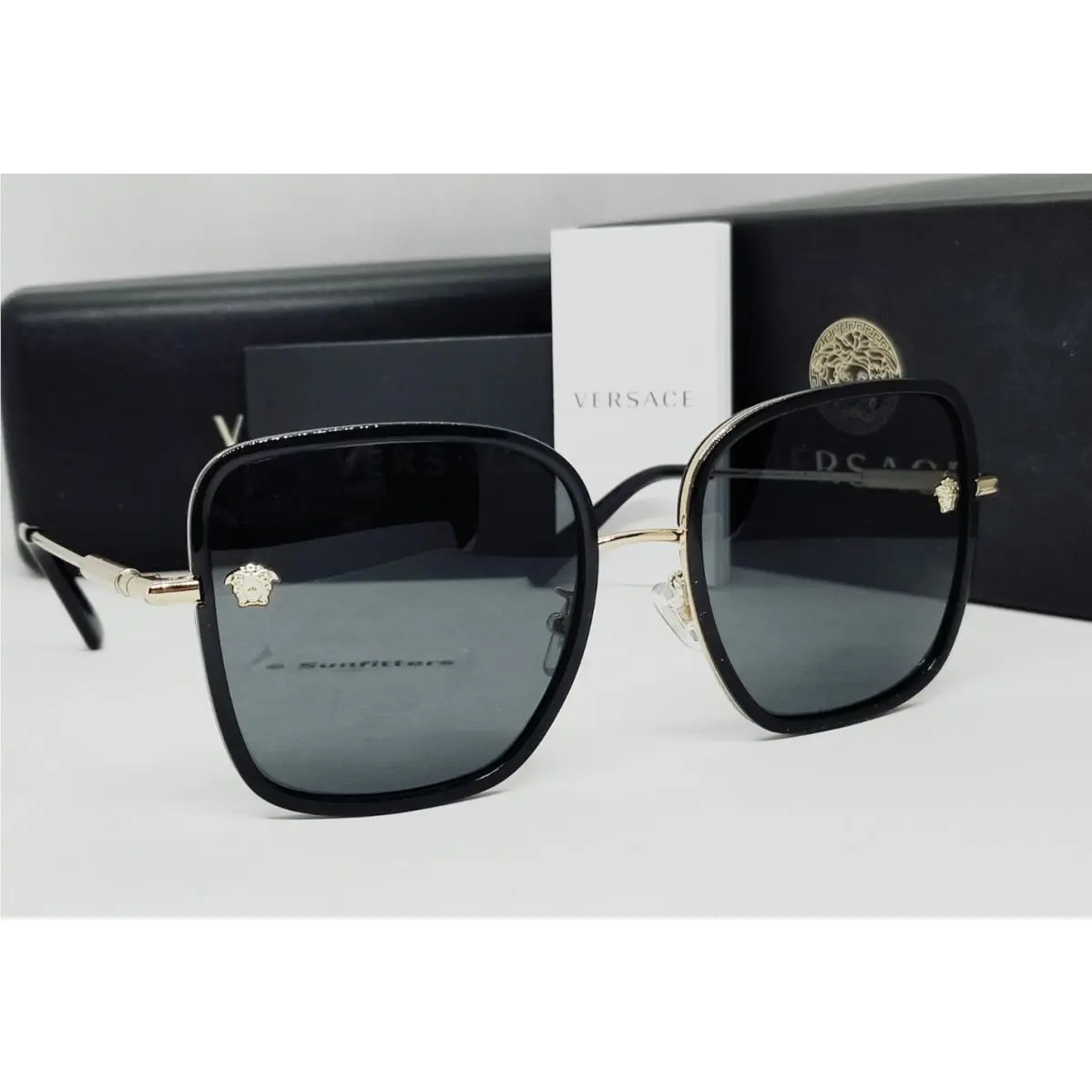 Versace Black-gold/dark Grey VE2247D 143887 57 Sunglasses