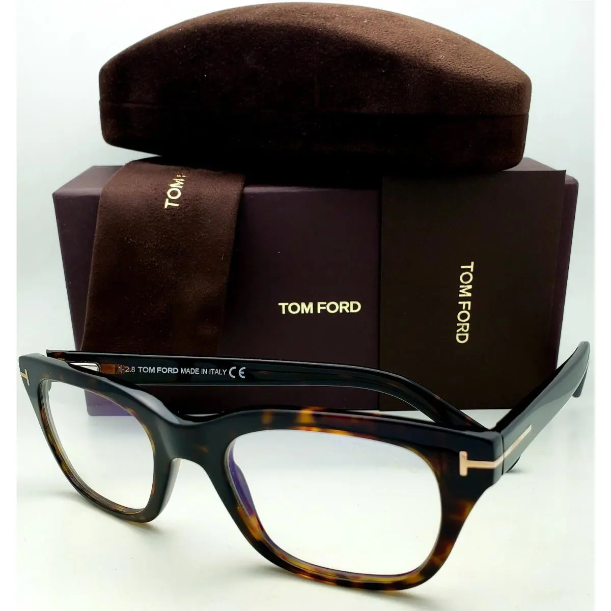 Tom Ford Eyeglasses TF 5536-B 052 51-22 Tortoise Frames w/ Blue Block Lenses