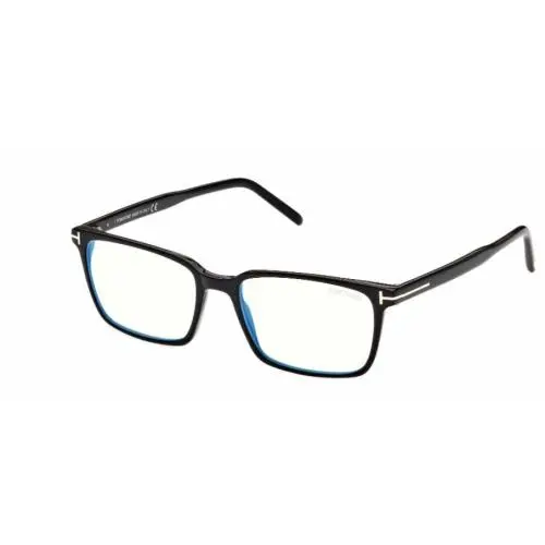 FT5802B 001 Shiny Black Blue Block Rectangular Men`s Eyeglasses by Tom Ford