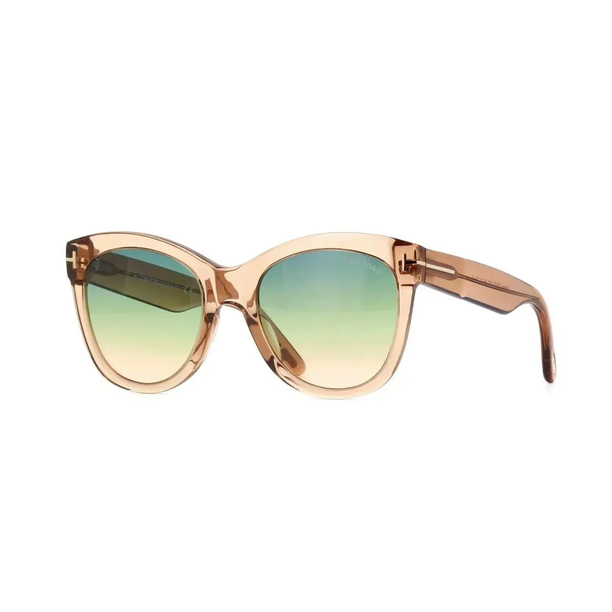 Tom Ford Wallace FT 0870 Shiny Light Brown Crystal/green Shaded 45P Sunglasses - Frame: Shiny Light Brown Crystal, Lens: Green Shaded