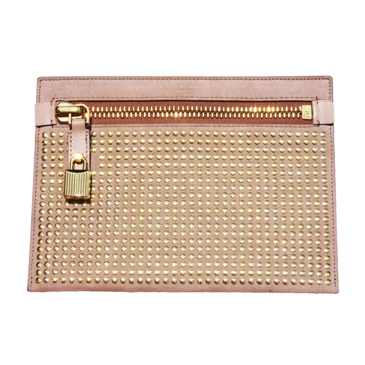 Alix Suede Tan/gold Studded Pouch Clutch Bag with Lock by Tom Ford
