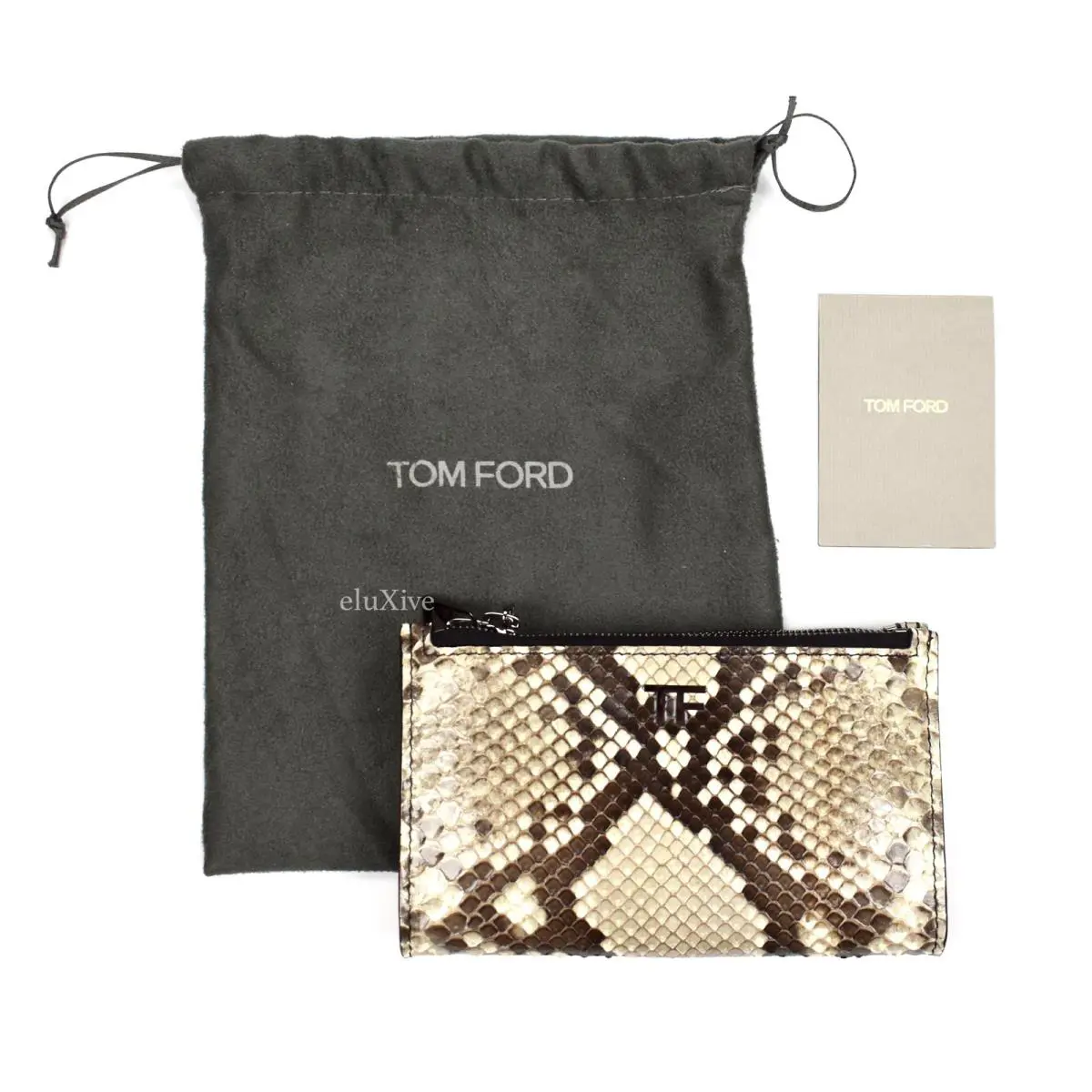 Beige Brown Exotic Python Snakeskin Mini Clutch Bag by Tom Ford
