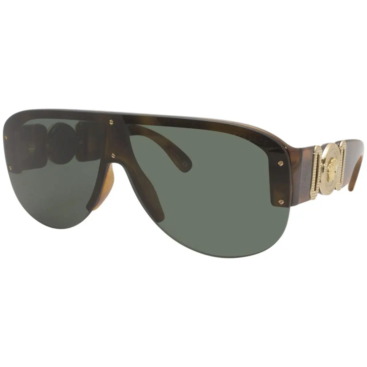 VE 4391 5317/71 Sunglasses Men`s Havana/dark Green Lenses Shield 48mm by Versace