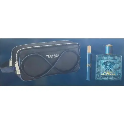Versace Eros For Men 3 Pcs Gift Set 3.4 oz Edt Spray + 0.3 oz Edt Spray + Bag