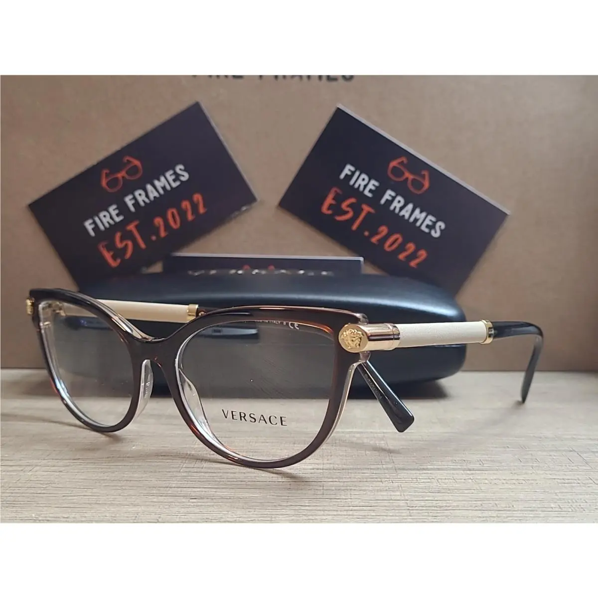 Versace Mod. 3270-Q 5300 Brown Tan Leather Eyeglasses Frames 54-17-140