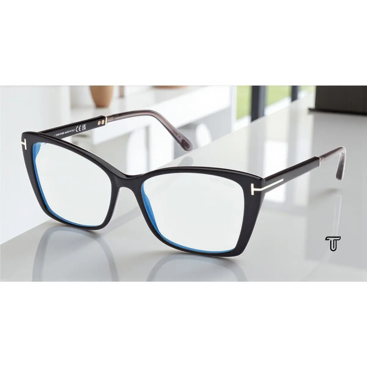 Tom Ford FT5893 B 001 Shiny Black Blue Block Lens 55 mm Women`s Eyeglasses