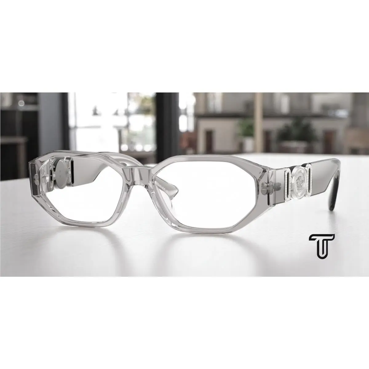 Versace VE3320U 593 Grey Transparent Demo Lens 56 mm Men`s Eyeglasses