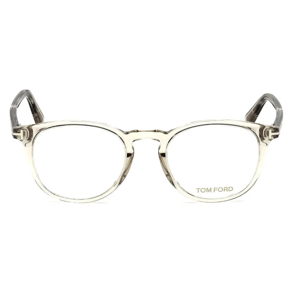 Tom Ford FT5401 Eyeglasses Shiny Transparent Gray Shiny Palladium T Logo 51mm