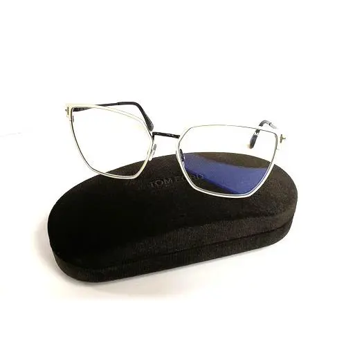 Tom Ford TF 5574-B 021 Shiny White with Black Temples Eyeglasses 55-16